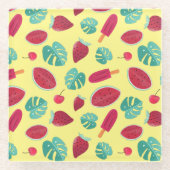 Popsicle, Cherry, Strawberry & Watermelon Blätter Glasuntersetzer (Vorderseite)