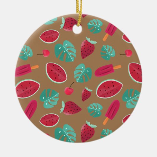 Popsicle, Cherry, Strawberry & Watermelon Blätter Keramik Ornament (Vorne)