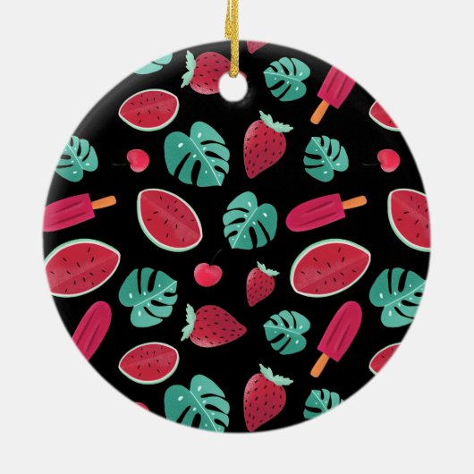 Popsicle, Cherry, Strawberry & Watermelon Blätter Keramik Ornament (Hinten)