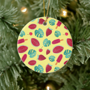 Popsicle, Cherry, Strawberry & Watermelon-Blätter Keramik Ornament