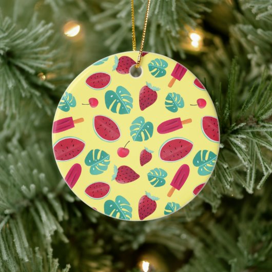 Popsicle, Cherry, Strawberry & Watermelon Blätter Keramik Ornament (Baum)