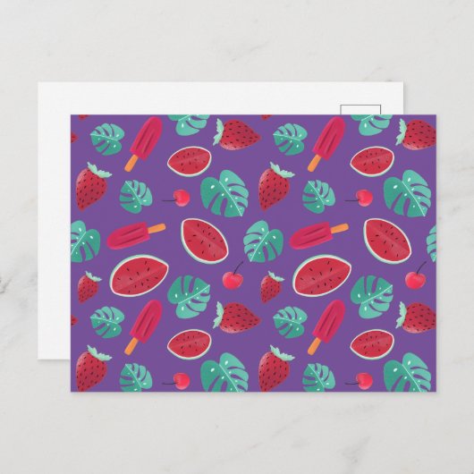 Popsicle, Cherry, Strawberry & Watermelon Blätter Postkarte (Vorne/Hinten)