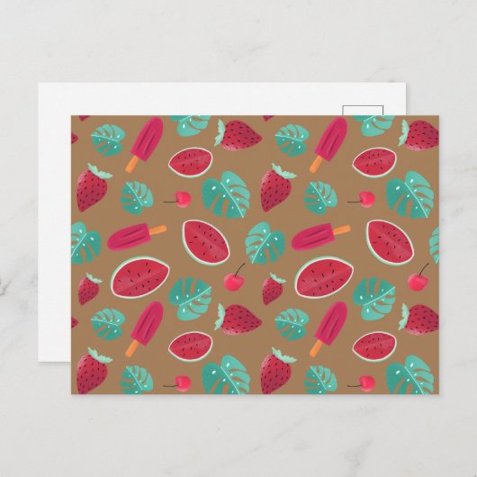 Popsicle, Cherry, Strawberry & Watermelon Blätter Postkarte (Vorne/Hinten)