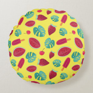 Popsicle, Cherry, Strawberry & Watermelon Rundes Kissen
