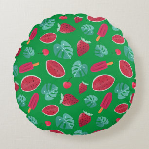 Popsicle, Cherry, Strawberry & Watermelon Rundes Kissen