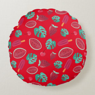 Popsicle, Cherry, Strawberry & Watermelon Rundes Kissen