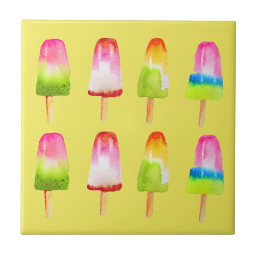 Popsicle Eis block Sommerwasserfarbe niedlich Fliese (Vorderseite)
