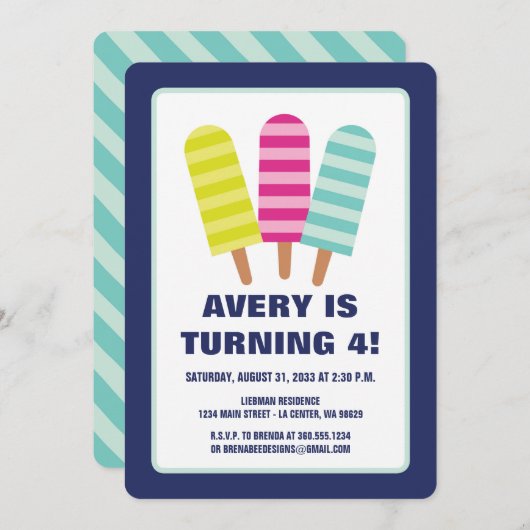 Popsicle Party Einladung (Vorne/Hinten)
