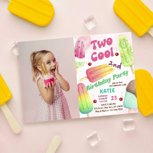 Popsicle Party Zwei Coole Mädchen 2. Geburtstag Fo Einladung