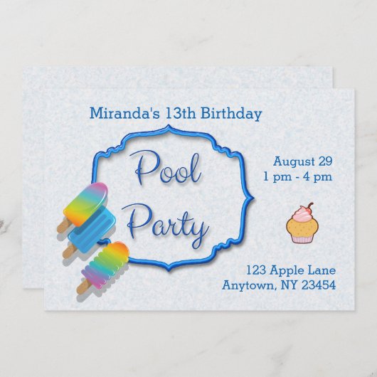 Popsicle Pool Party Einladung (Vorne/Hinten)