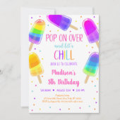 Popsicle Rainbow Pink Girl Birthday Einladung (Vorderseite)