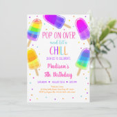 Popsicle Rainbow Pink Girl Birthday Einladung (Stehend Vorderseite)