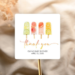 Popsicle Ready to Pop Baby Shower Quadratischer Aufkleber