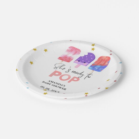 Popsicle She is ready to Pop Baby Shower Pappteller (Schrägansicht)
