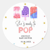 Popsicle She is ready to Pop Baby Shower Runder Aufkleber (Vorderseite)