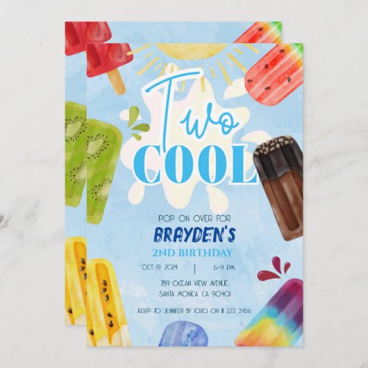 Popsicle Two Cool Summer Boy 2. Einladung (Vorne/Hinten)