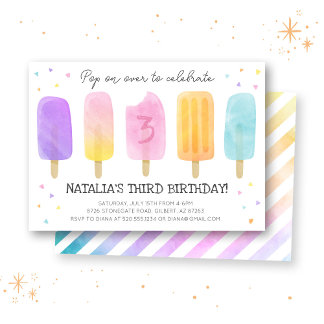 Popsicle Watercolor Pink Girl Birthday Einladung