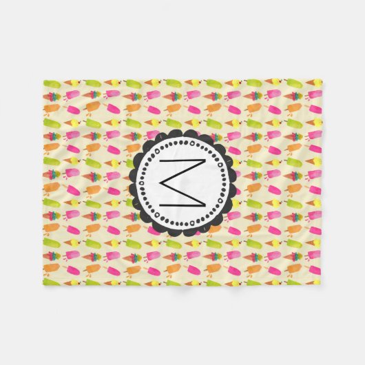 Popsicles and Ice cream cons Custom Monogram Fleecedecke (Vorderseite (Horizontal))