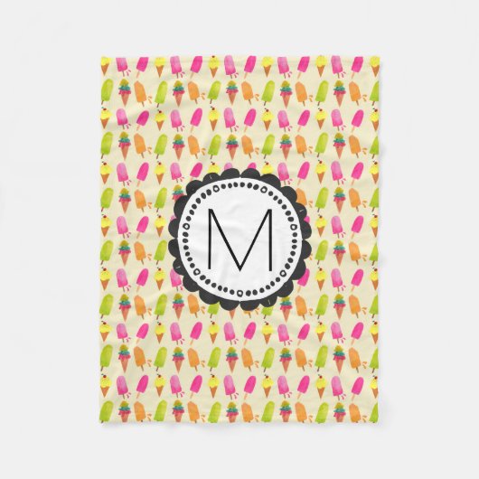 Popsicles and Ice cream cons Custom Monogram Fleecedecke (Vorderseite)