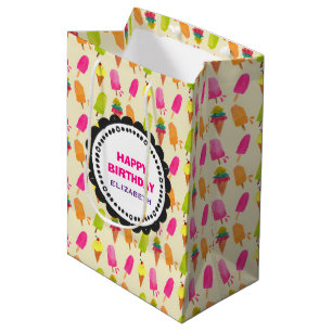 Popsicles and Ice Cream Pattern Happy Birthday Mittlere Geschenktüte