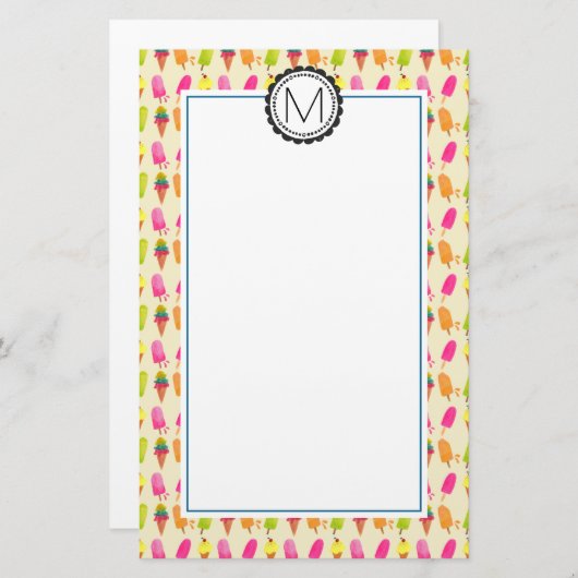 Popsicles and Ice Creme Personalisiert Monogram Briefpapier (Vorne/Hinten)