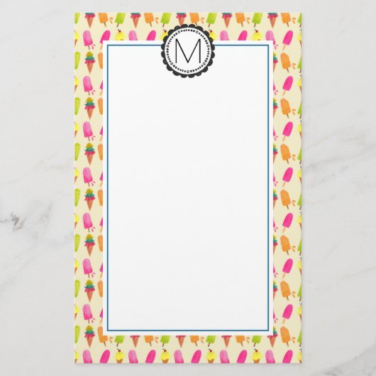 Popsicles and Ice Creme Personalisiert Monogram Briefpapier (Vorderseite)