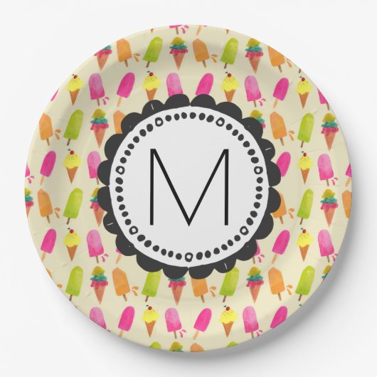 Popsicles and Ice Creme Personalisiert Monogram Pappteller (Vorderseite)