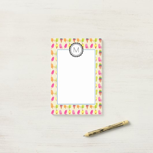 Popsicles and Ice Creme Personalisiert Monogram Post-it Klebezettel (Auf Schreibtisch)