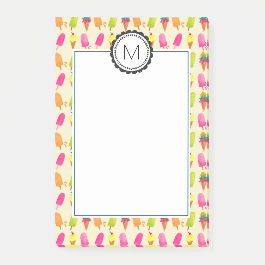 Popsicles and Ice Creme Personalisiert Monogram Post-it Klebezettel (Vorderseite)