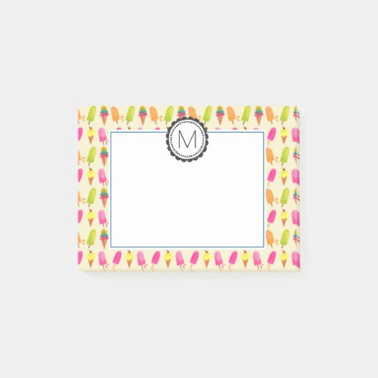 Popsicles and Ice Creme Personalisiert Monogram Post-it Klebezettel (Vorderseite)