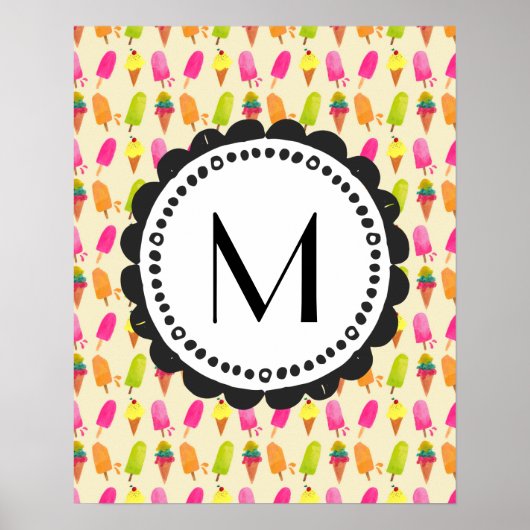 Popsicles and Ice Creme Personalisiert Monogram Poster (Vorne)