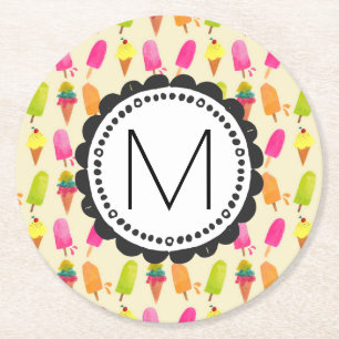Popsicles and Ice Creme Personalisiert Monogram Runder Pappuntersetzer