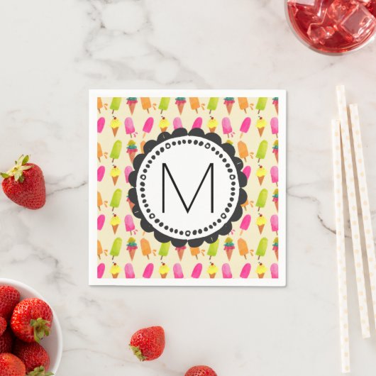 Popsicles and Ice Creme Personalisiert Monogram Serviette (Beispiel)