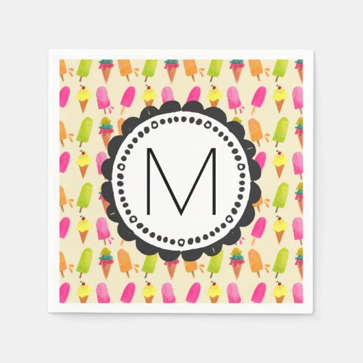 Popsicles and Ice Creme Personalisiert Monogram Serviette (Vorderseite)