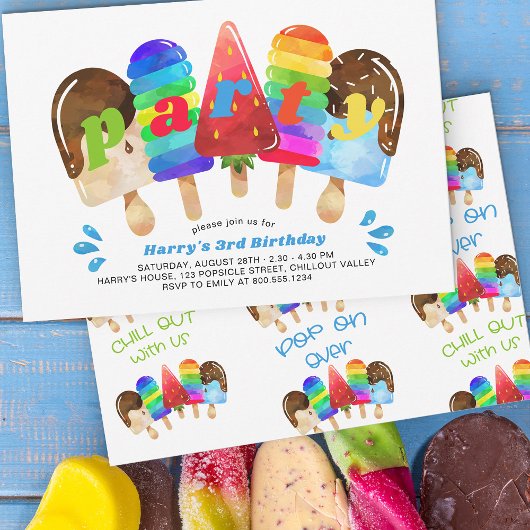 Popsiday Party jedes Alter Jungen farbenfroh Einladung