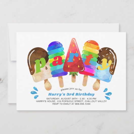 Popsiday Party jedes Alter Jungen farbenfroh Einladung (Vorderseite)