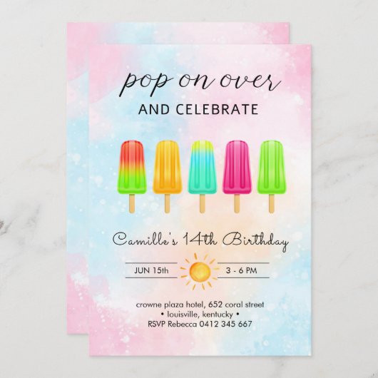 Popsiice Creme Geburtstag Einladung (Vorne/Hinten)