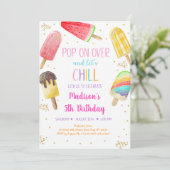 Popsiv Rainbow Pink Gold Girl Birthday Einladung (Stehend Vorderseite)