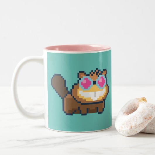Poptropica 8-Bit-Pixel-Tasse Zweifarbige Tasse (Mit Donut)