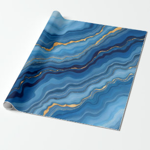 Popular Azure Blue Gold Marble Collection Geschenkpapier