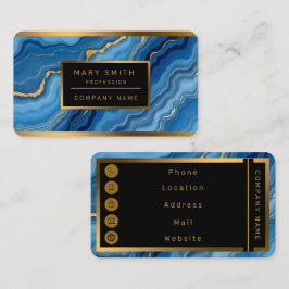 Popular Azure Blue Gold Marble Collection Visitenkarte