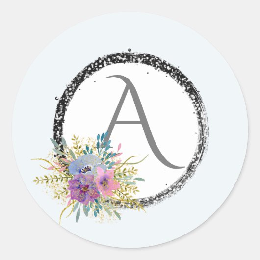 *~* Popular Girly Floral Glitzer Initial Monogram Runder Aufkleber (Vorderseite)