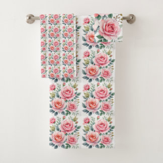 Popular Luxury Pink Roses Beautiful Collection Badhandtuch Set