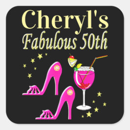 POPULAR PINK 50. GEBURTSTAG DIVA DESIGN QUADRATISCHER AUFKLEBER