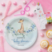 Populäre Aquarellgiraffe Blue Blumen Safari Pappteller (Party)