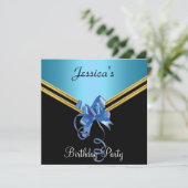 Populäre Black Blue and Bow Party Einladung (Stehend Vorderseite)