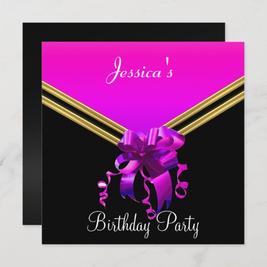 Populäre Black Pink and Bow-Party Einladung (Vorne/Hinten)