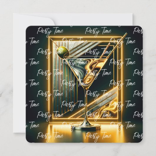 Populäre Party Time Neon Personalisiert Einladung (Vorderseite)