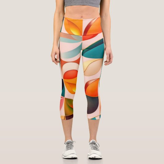 Populäre Retro-Sammlung Abstrakter Quadrate Capri Leggings (Vorderseite)