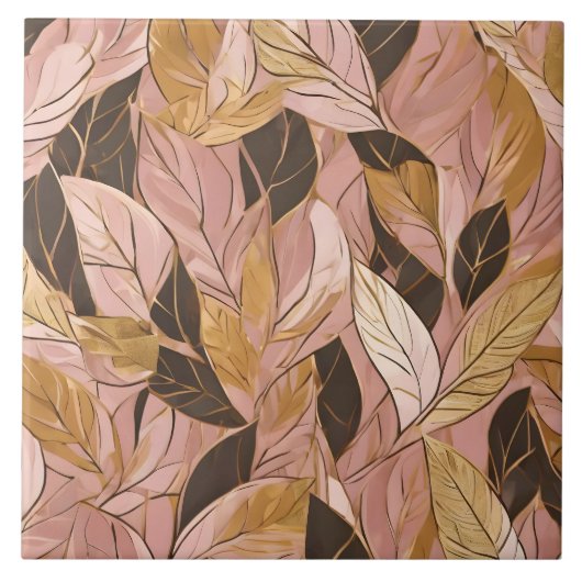 Populäre Schwarz-Pink-Gold-Boho-Blätter-Sammlung Fliese (Vorderseite)